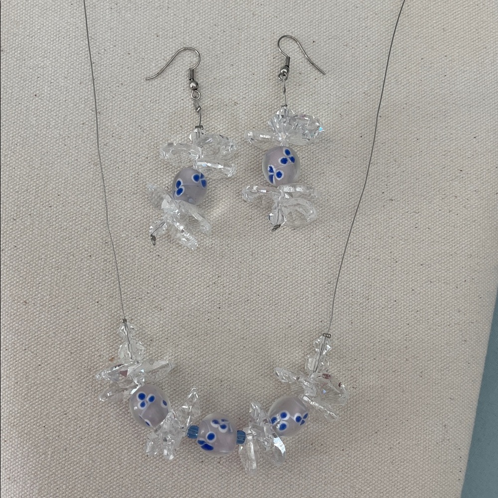 Delicate Blue-Dotted Glass Bead Necklace - Women's Jewelry